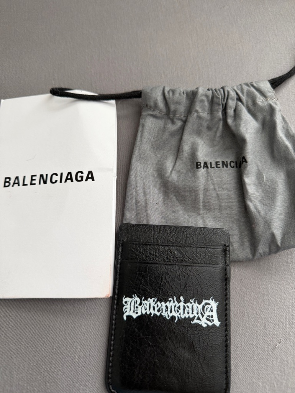 Balenciaga Black Leather Card Sleeve with White Gothic Logo - Picture 1 of 4